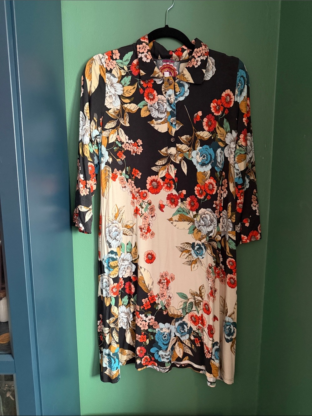 Johnny Was Floral Button-Front Women's Dress - Black & Cream